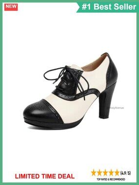 Women's Mary Jane Oxford Pumps Retro Style Block Heel Closed Round Toe Lace Up